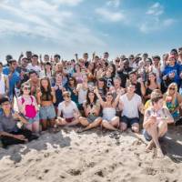 Students at the beach for orientation